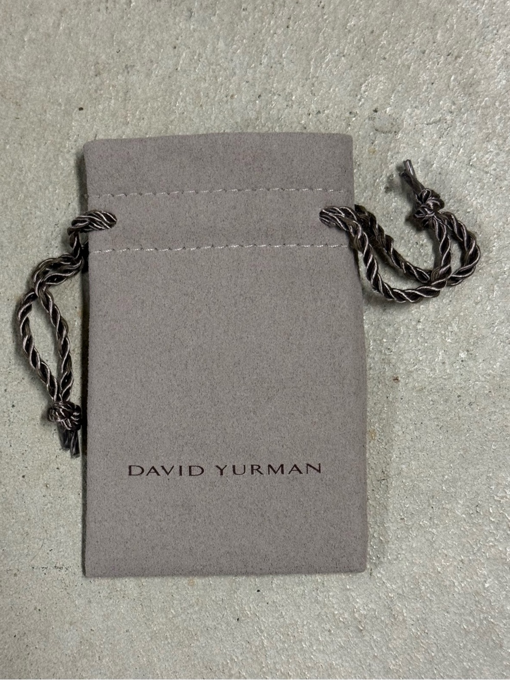David Yurman Gray Suede Drawstring Pouch with Twisted Cord